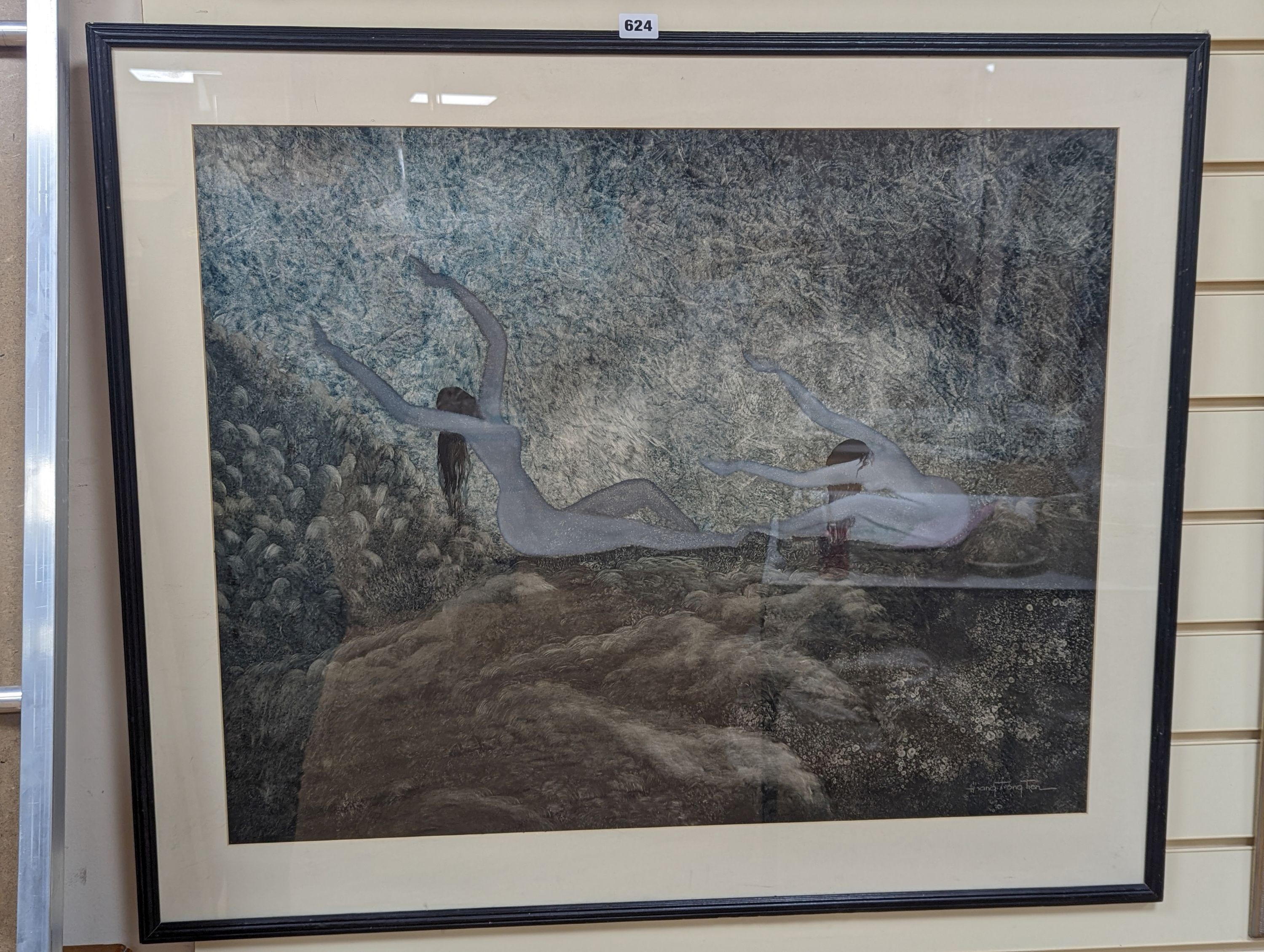Hoang Trong Tien (Vietnamese), mixed media, Nudes in a landscape, signed, 59 x 75cm